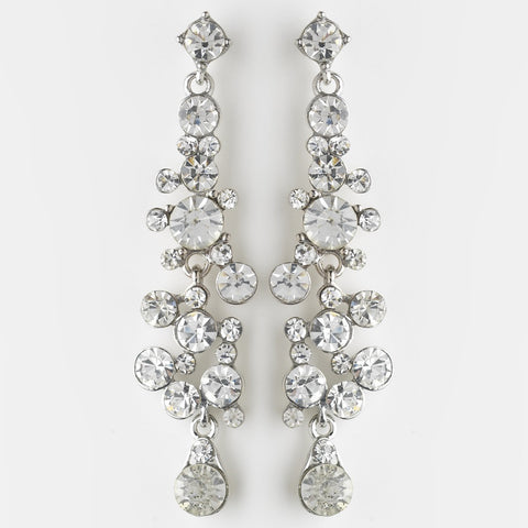 Rhodium Clear Rhinestone Drop Bridal Wedding Earrings 9961