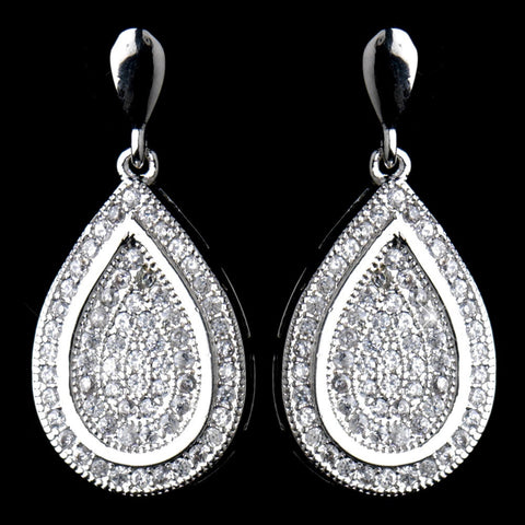 Antique Silver Clear CZ Crystal Dangle Bridal Wedding Earrings 9965