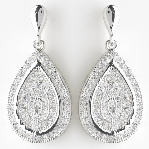 Antique Silver Clear CZ Crystal Dangle Bridal Wedding Earrings 9965