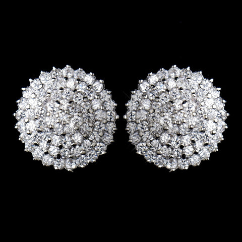 Antique Silver Clear CZ Crystal Round Bridal Wedding Earrings 9966