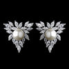 Antique Silver CZ Crystal Marquise & Diamond White Pearl Bridal Wedding Earrings 9967