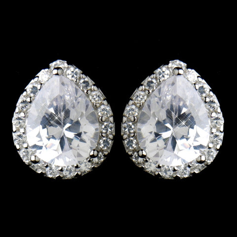 Solid 925 Sterling Silver CZ Crystal Teardrop Bridal Wedding Earrings 9990