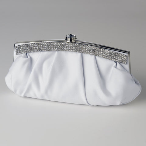 Satin Bridal Wedding Evening Bag 322 with Crystal Trim Accent & Closure, Silver Shoulder Strap