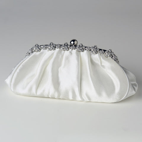 Satin Bridal Wedding Evening Bag 324 with Silver Frame & Silver Shoulder Strap