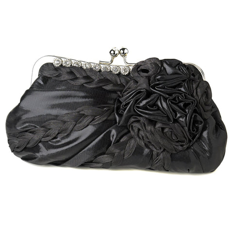 Elegant Rhinestone Bow Front Velvet Clutch Evening Bag Handbag