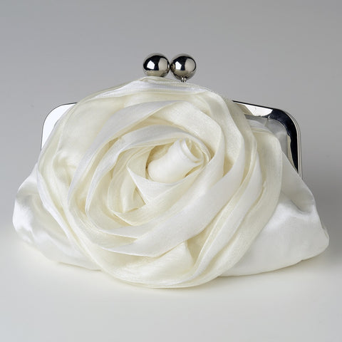 Floral Rose Bridal Wedding Evening Bag 329 with Silver Frame & Shoulder Strap