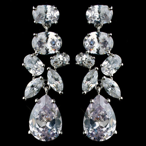 Rhodium Clear Multi Cut CZ Crystal Dangle Bridal Wedding Earrings 2803