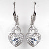 Rhodium Silver CZ Leverback Heart Dangle Bridal Wedding Earrings 3910