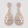 Rose Gold Clear Multi Cut Teardrop CZ Crystal Chandelier Bridal Wedding Earrings 7769