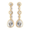 Gold Clear CZ Dangle Tear Drop & Round Crystal Dangle Bridal Wedding Earrings 8676