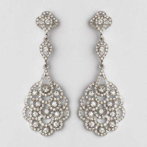 Silver Clear Rhinestone Chandelier Bridal Wedding Earrings 8685