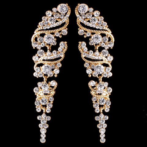 Gold Clear Vintage Grapevine Bridal Wedding Earrings 9883