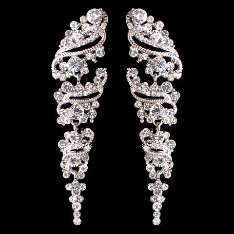 Rhodium Clear Vintage Grapevine Bridal Wedding Earrings 9883
