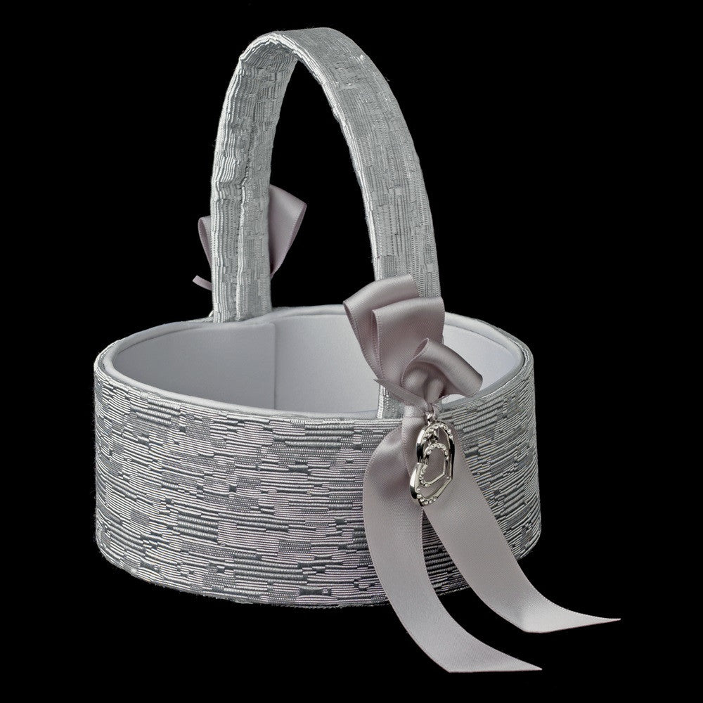 Silver Ribbon & Silver Heart Bridal Wedding Flowergirl Basket 722