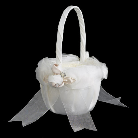 Organza Bow & Rose Bridal Wedding Flowergirl Basket 796