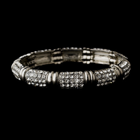 Antique Silver Clear Rhinestone Stretch Bridal Wedding Bracelet 0008