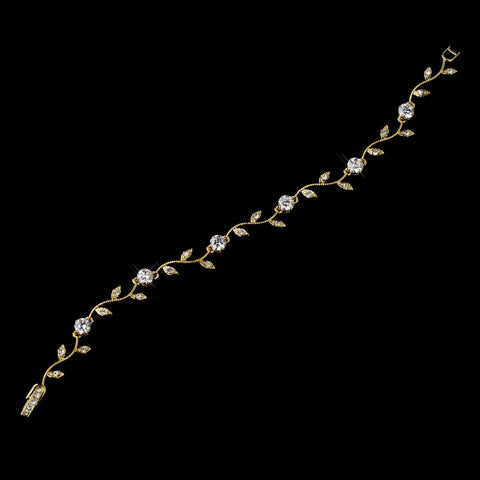Gold Clear CZ Vine Leaf Bridal Wedding Bracelet 0112