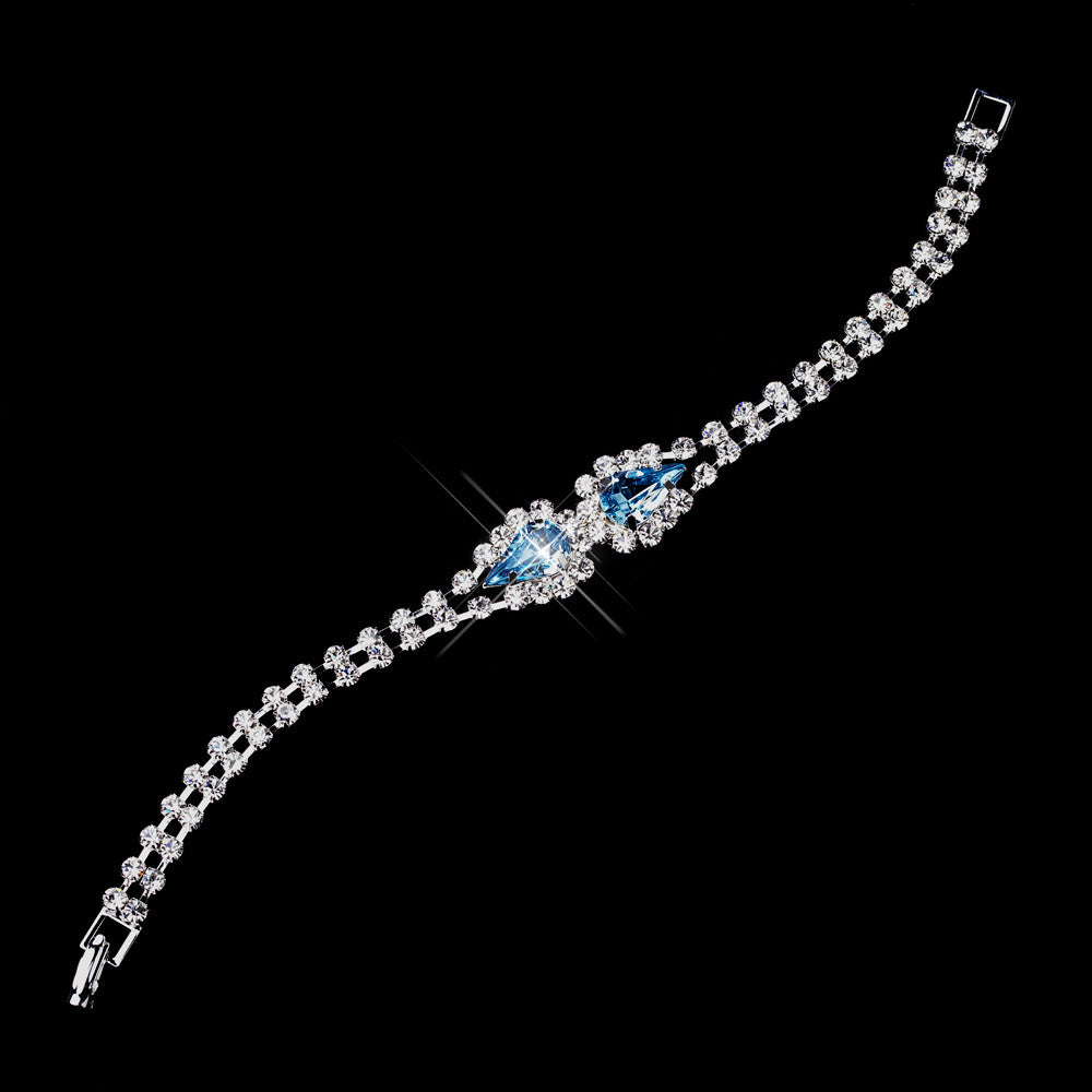 Silver Aqua Teardrop Rhinestone Bridal Wedding Bracelet 0201