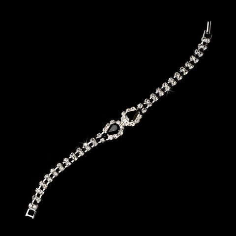 Silver Black Teardrop Rhinestone Bridal Wedding Bracelet 0201