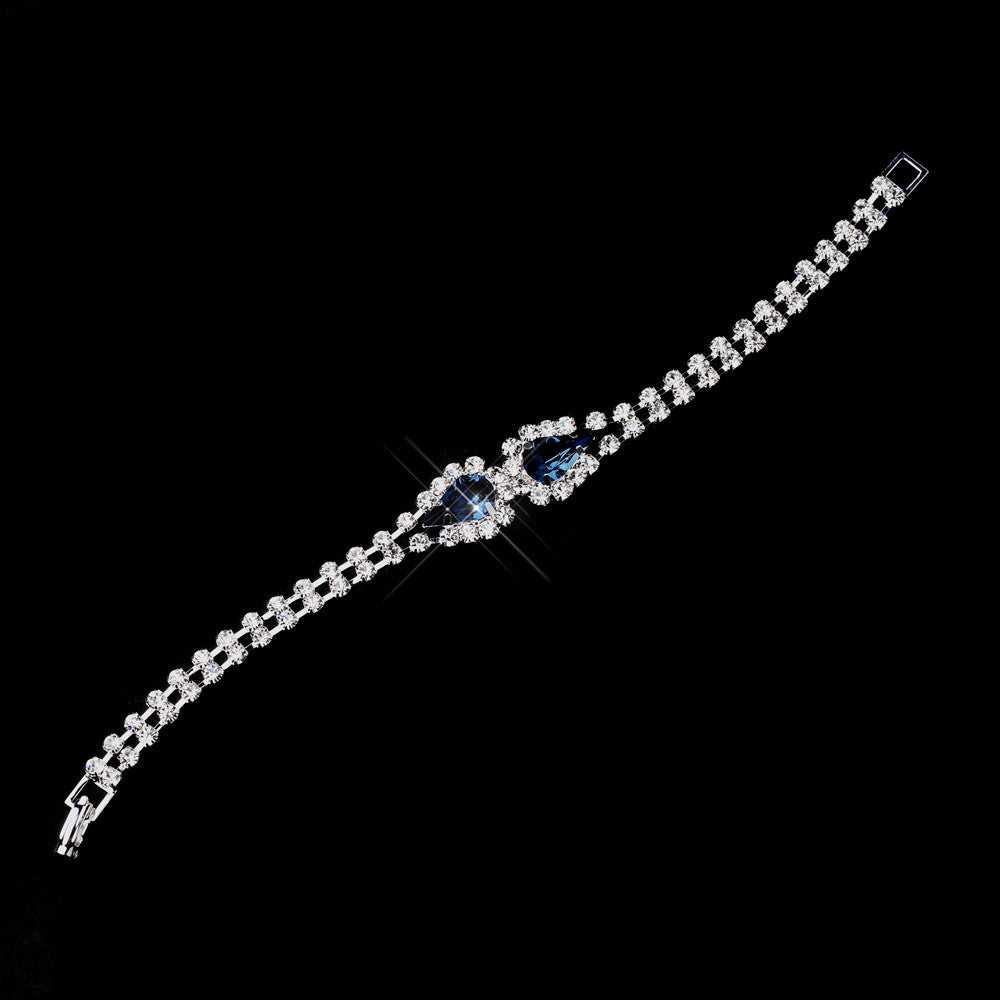 Silver Navy Teardrop Rhinestone Bridal Wedding Bracelet 0201