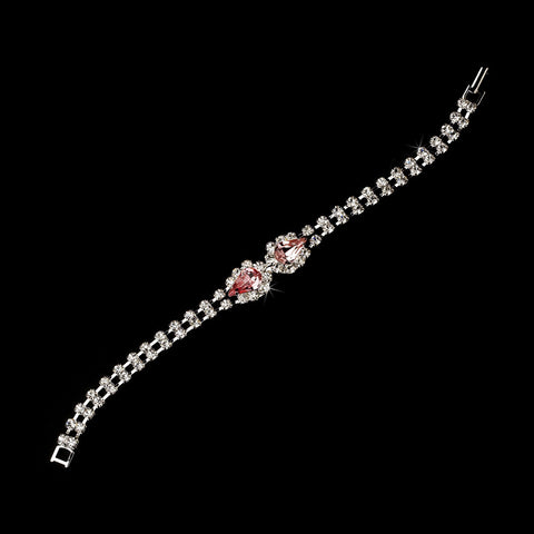 Silver Pink Teardrop Rhinestone Bridal Wedding Bracelet 0201
