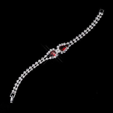 Silver Ruby Teardrop Rhinestone Bridal Wedding Bracelet 0201