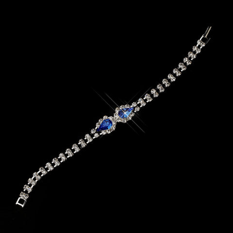 Silver Sapphire Teardrop Rhinestone Bridal Wedding Bracelet 0201