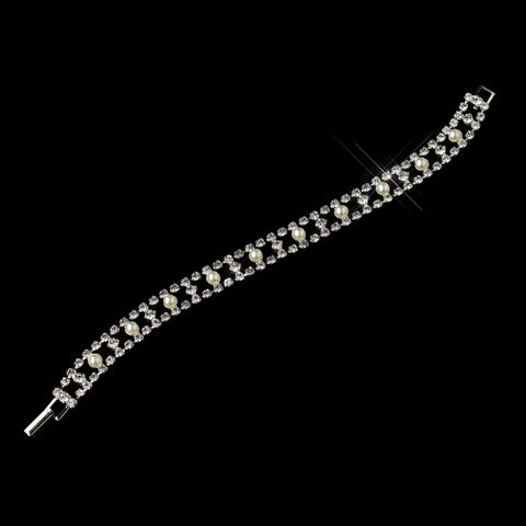 Alternating Clear Rhinestone and White Pearl Bridal Wedding Bracelet 11222