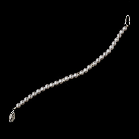 Silver White Pearl & Clear Rhinestone Bridal Wedding Bracelet 1174