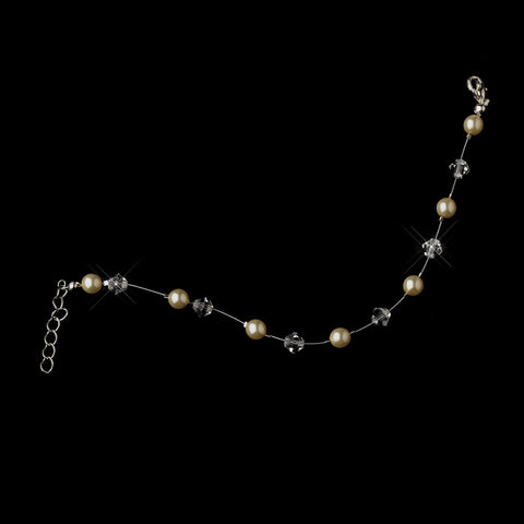 Ivory Czech Glass Pearl & Swarovski Crystal Bead Illusion Silver Bridal Wedding Bracelet 2031