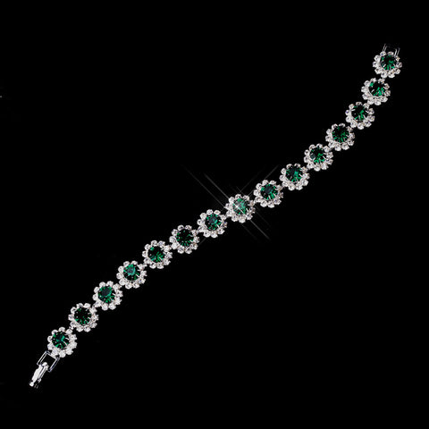 Silver Emerald Round Rhinestone Bridal Wedding Bracelet 2614