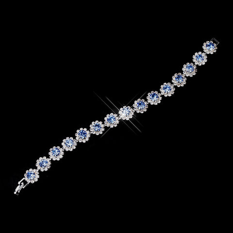 Silver Light Blue Round Rhinestone Bridal Wedding Bracelet 2614