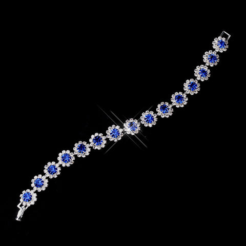 Silver Sapphire Round Rhinestone Bridal Wedding Bracelet 2614
