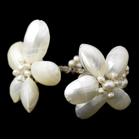 Antique Silver freshwater Pearl Shell Flower Bridal Wedding Bracelet 3011