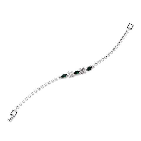 Silver Emerald & Clear Marquise Rhinestone Bridal Wedding Bracelet 3995