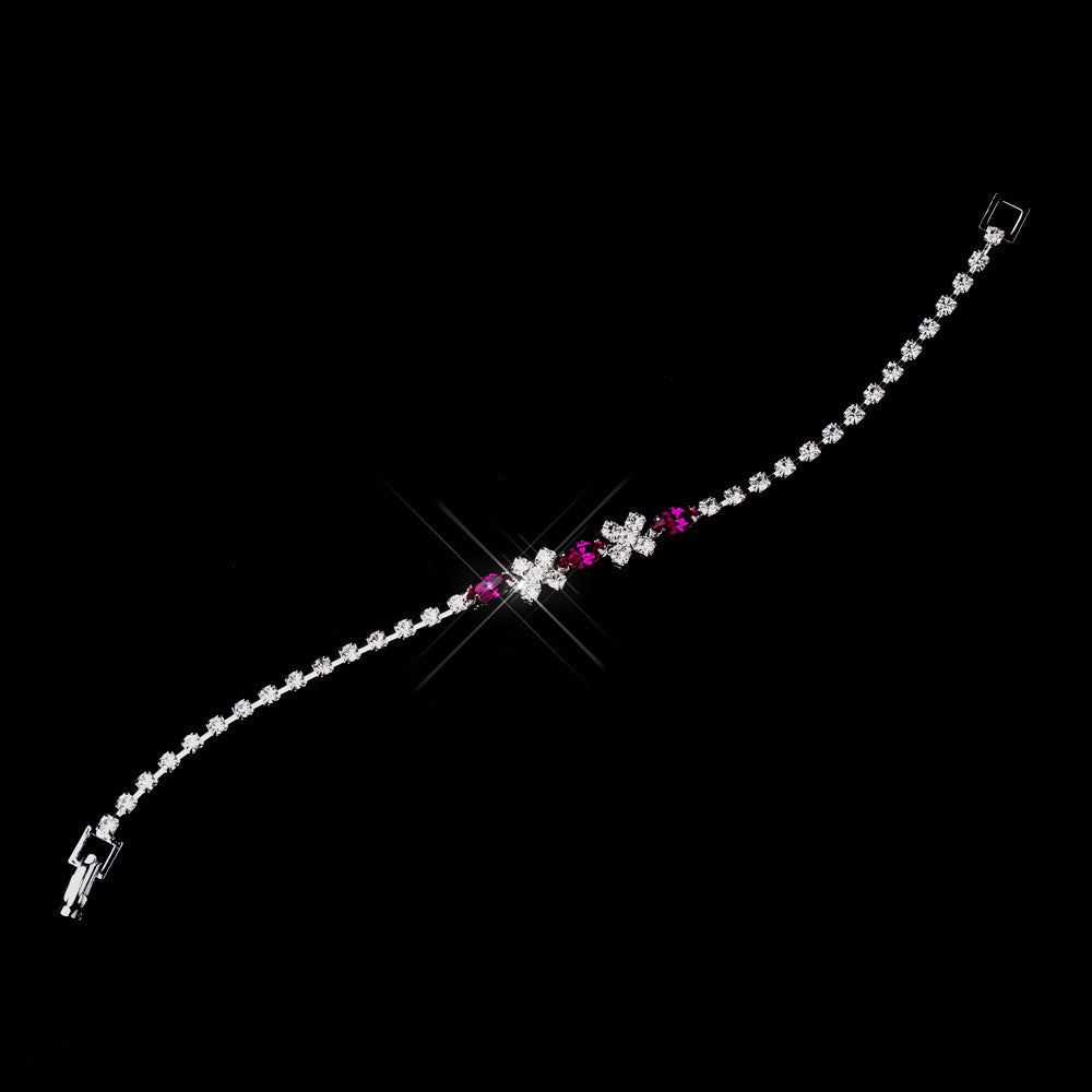 Silver Fuchsia & Clear Marquise Rhinestone Bridal Wedding Bracelet 3995