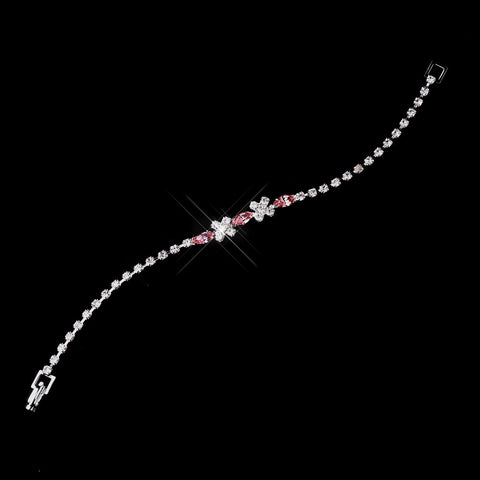 Silver Pink & Clear Marquise Rhinestone Bridal Wedding Bracelet 3995