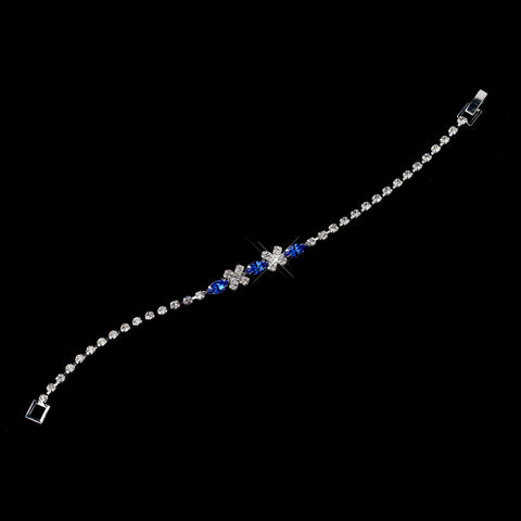 Silver Sapphire & Clear Marquise Rhinestone Bridal Wedding Bracelet 3995