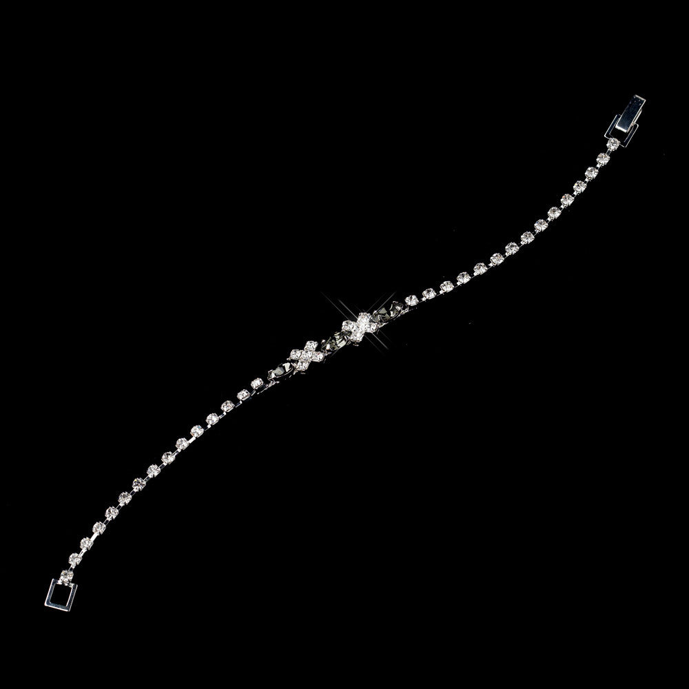 Silver Smoked & Clear Marquise Rhinestone Bridal Wedding Bracelet 3995