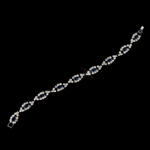 Silver Navy & Clear Marquise Rhinestone Bridal Wedding Bracelet 4054