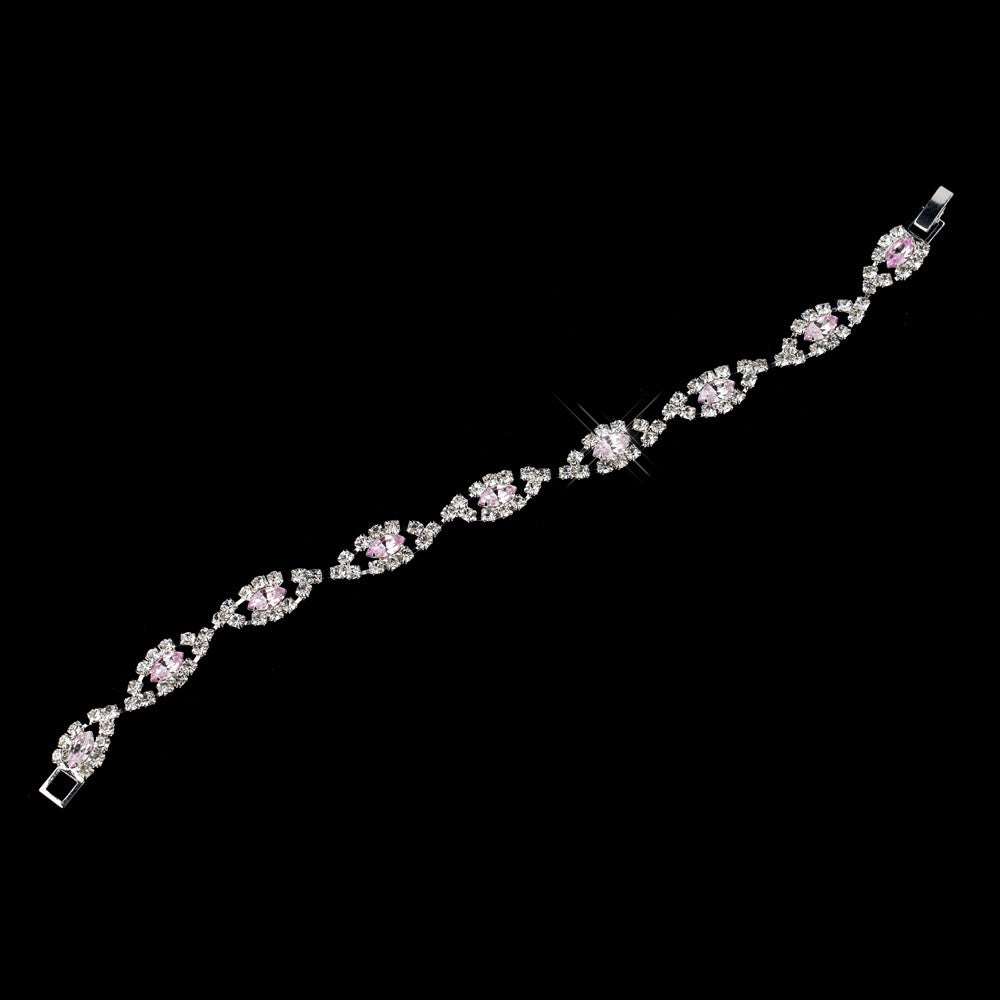 Silver Pink & Clear Marquise Rhinestone Bridal Wedding Bracelet 4054
