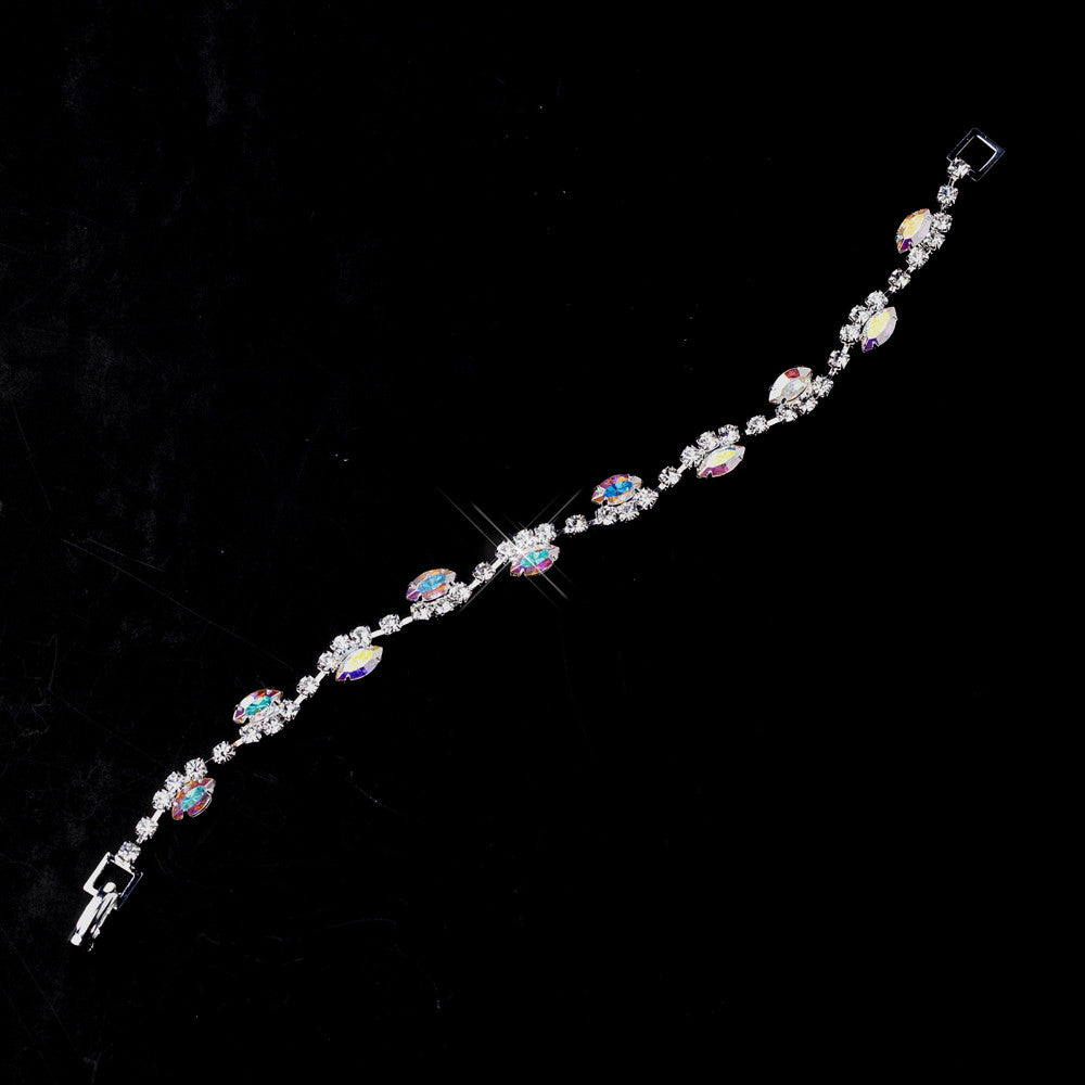 Silver AB & Clear Marquise Rhinestone Bridal Wedding Bracelet 9344