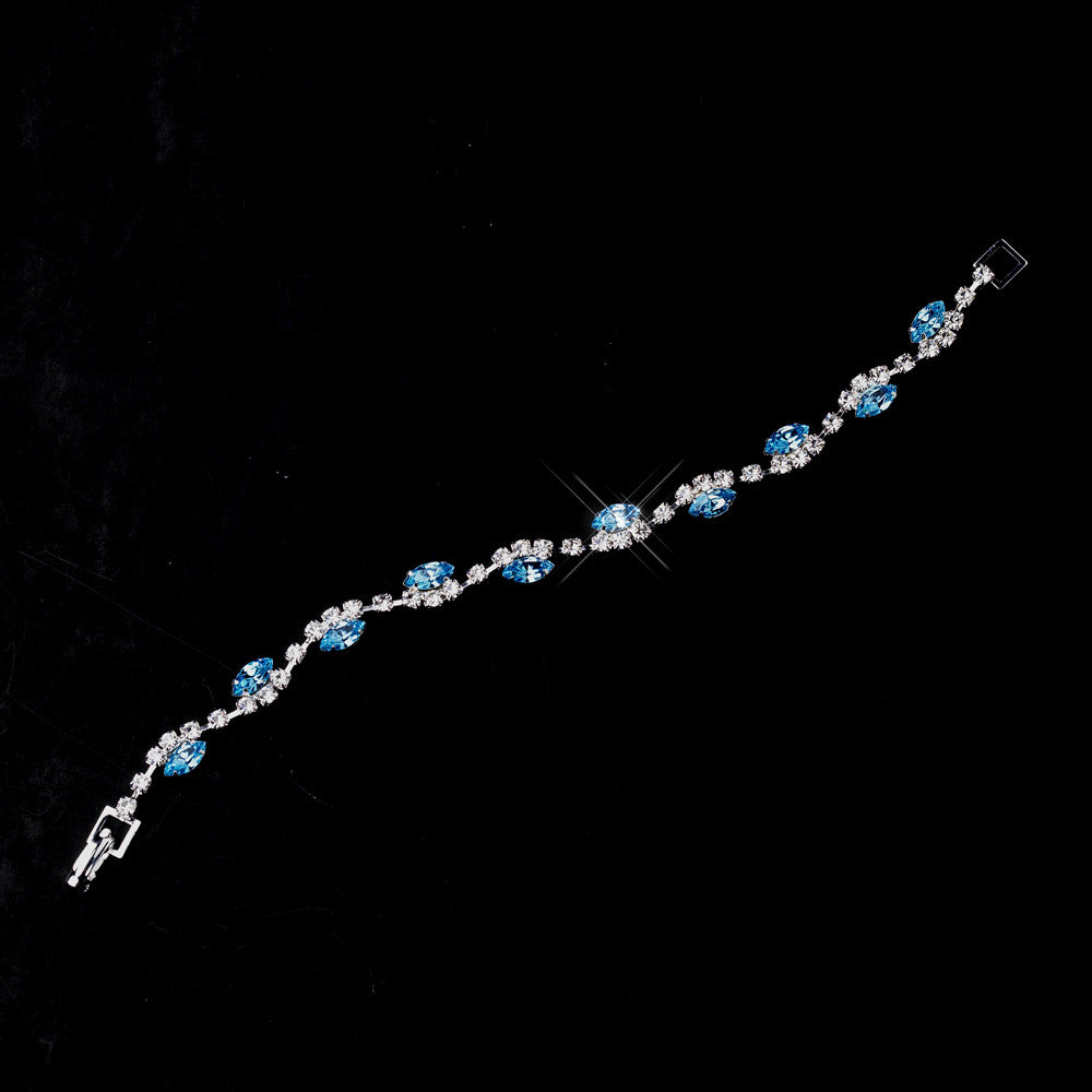 Silver Aqua & Clear Marquise Rhinestone Bridal Wedding Bracelet 9344