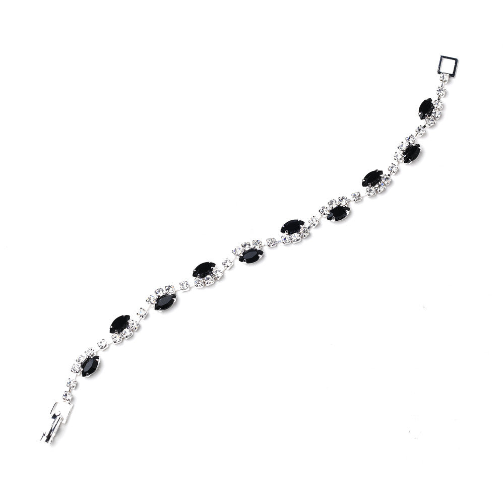 Silver Black & Clear Marquise Rhinestone Bridal Wedding Bracelet 9344
