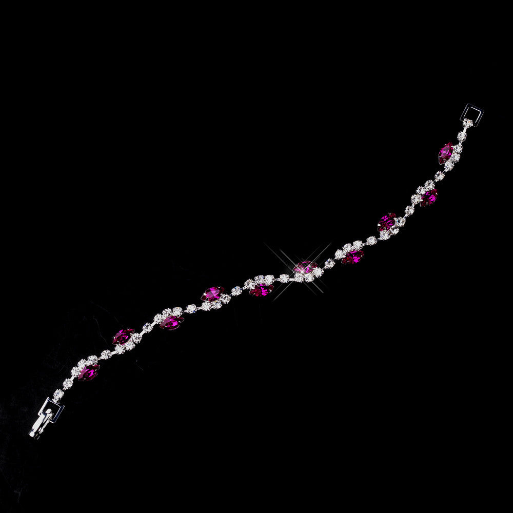 Silver Fuchsia & Clear Marquise Rhinestone Bridal Wedding Bracelet 9344