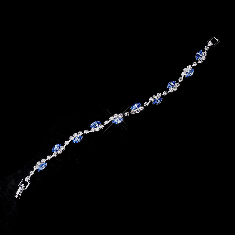 Silver Light Blue & Clear Marquise Rhinestone Bridal Wedding Bracelet 9344