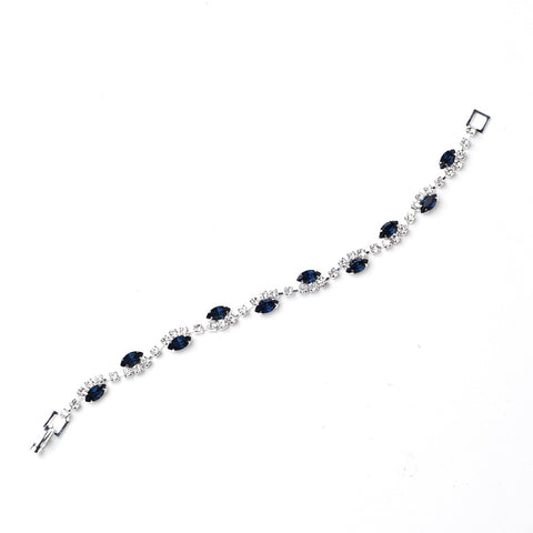Silver Sapphire & Clear Marquise Rhinestone Bridal Wedding Bracelet 9344