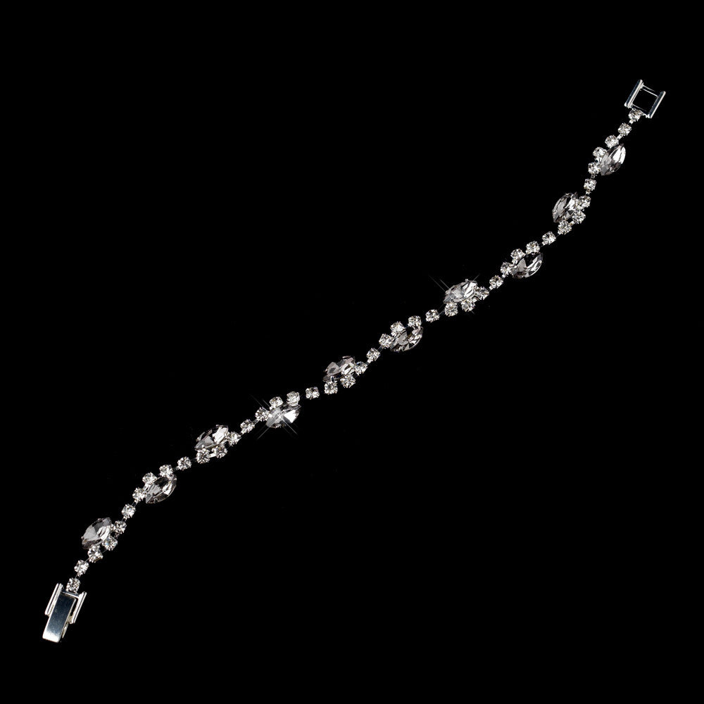 Silver Smoked & Clear Marquise Rhinestone Bridal Wedding Bracelet 9344