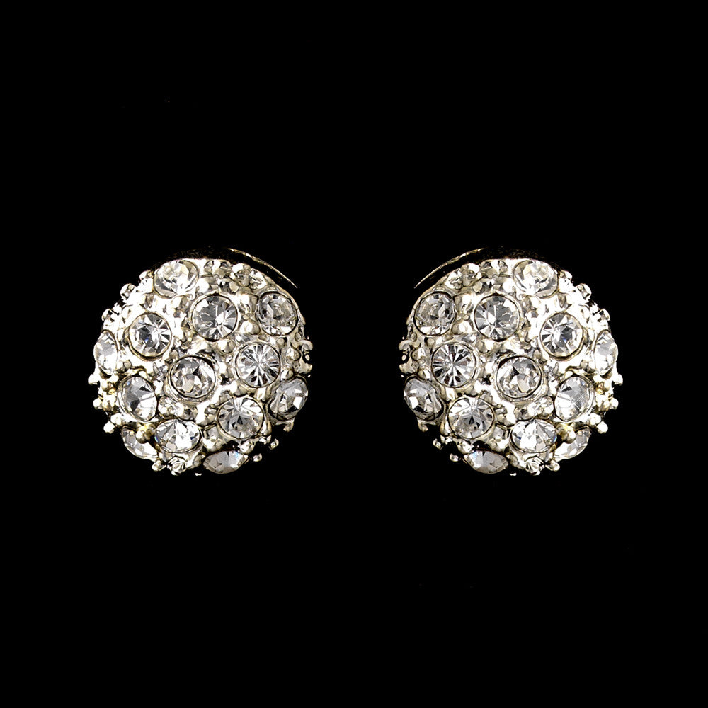 Silver Clear Round Embedded Rhinestone Bridal Wedding Earrings 0041