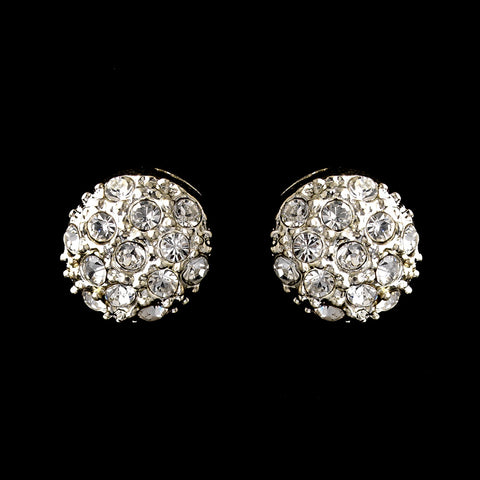 Silver Clear Round Embedded Rhinestone Bridal Wedding Earrings 0041